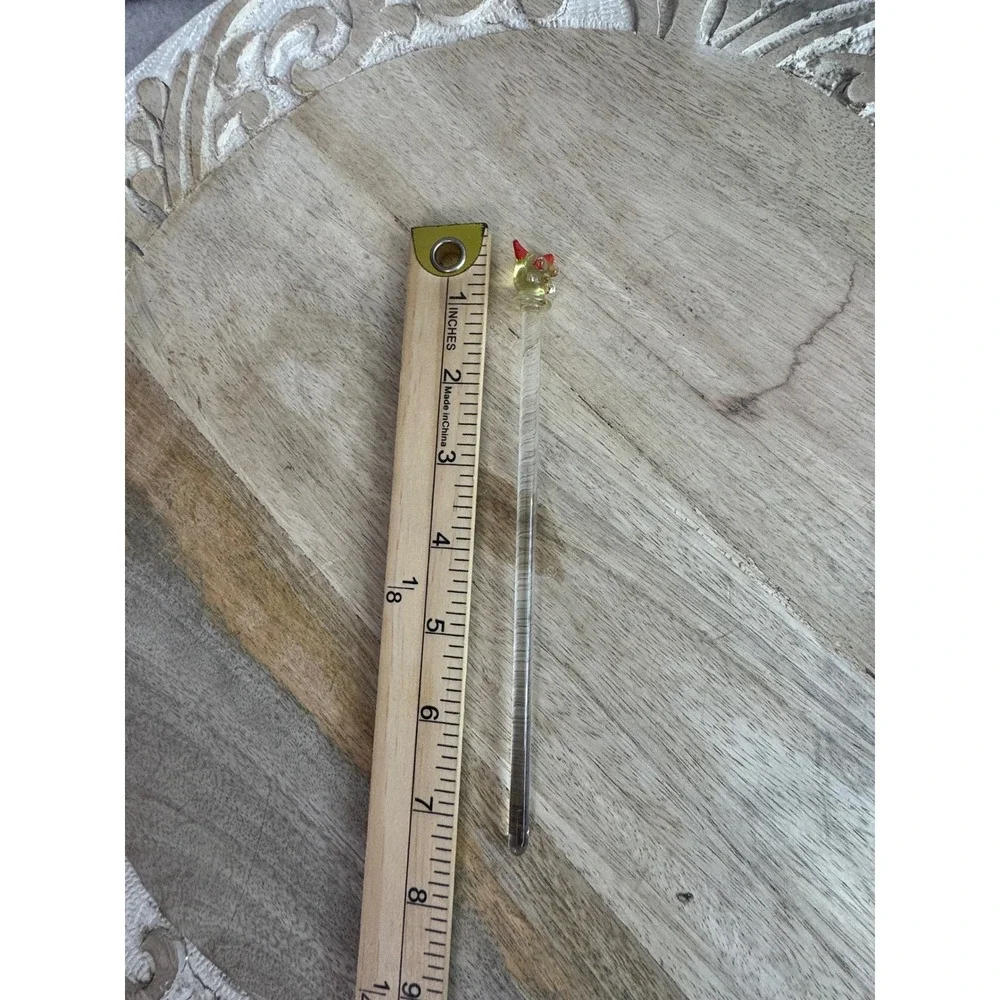 Vintage Hand Blown Glass Swizzle Stick Cocktail Stirrer Animal Head Red Clear 7